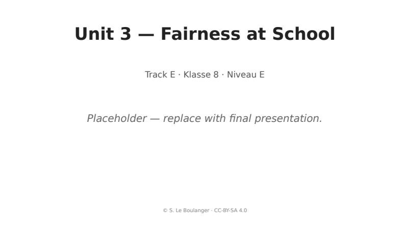 Thumbnail for Unit 3 — Fairness at School