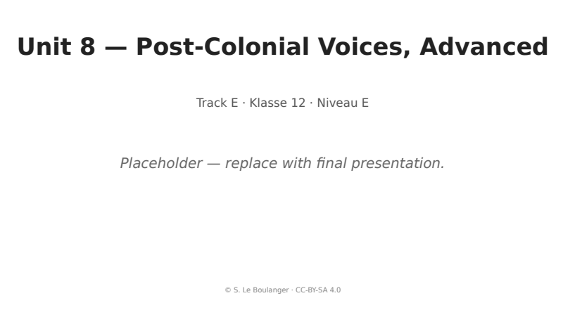 Thumbnail for Unit 8 — Post-Colonial Voices, Advanced