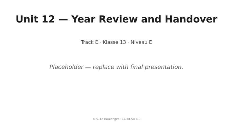 Thumbnail for Unit 12 — Year Review and Handover