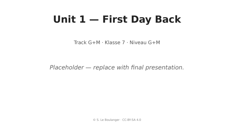 Thumbnail for Unit 1 — First Day Back
