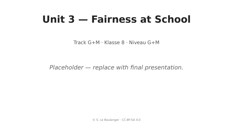Thumbnail for Unit 3 — Fairness at School