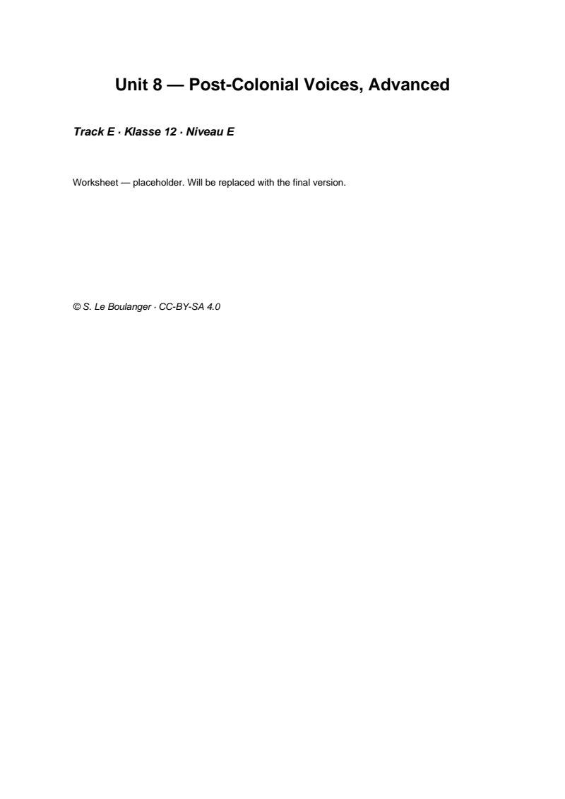 Thumbnail for Unit 8 — Post-Colonial Voices, Advanced