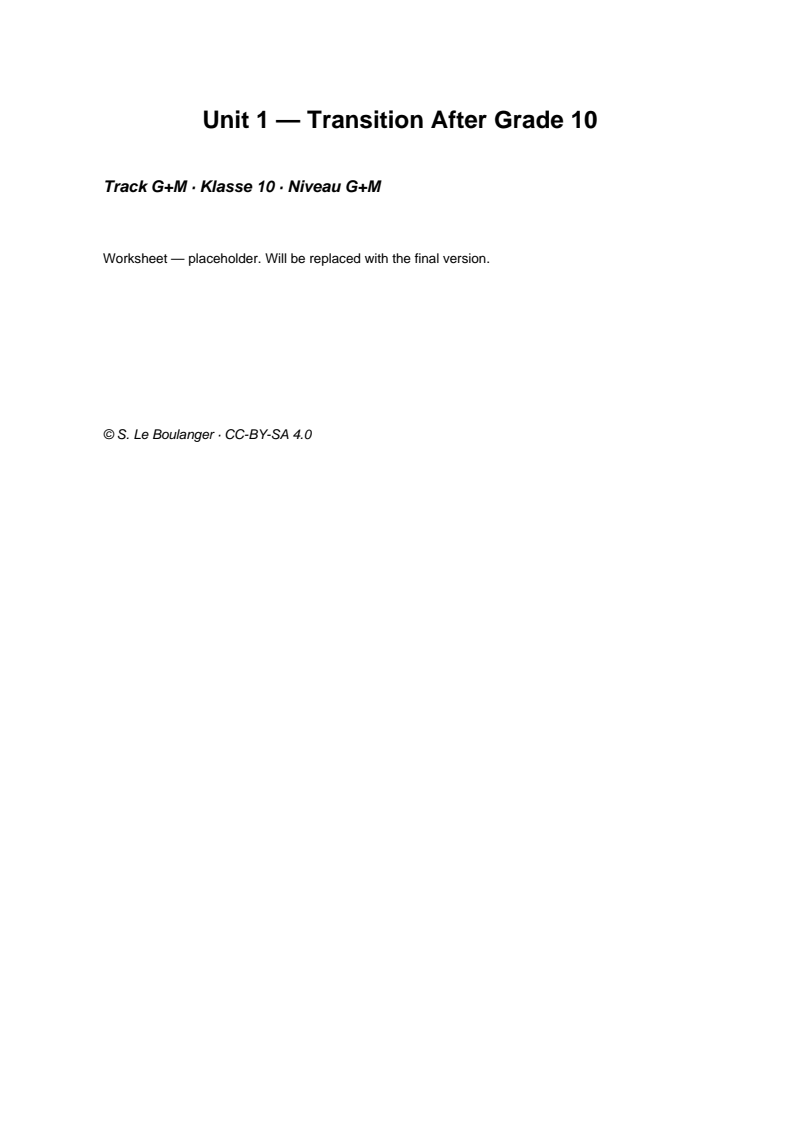 Thumbnail for Unit 1 — Transition After Grade 10